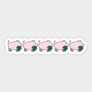 Five Pink Pig Holding Shamrock for St Patricks Day Sticker